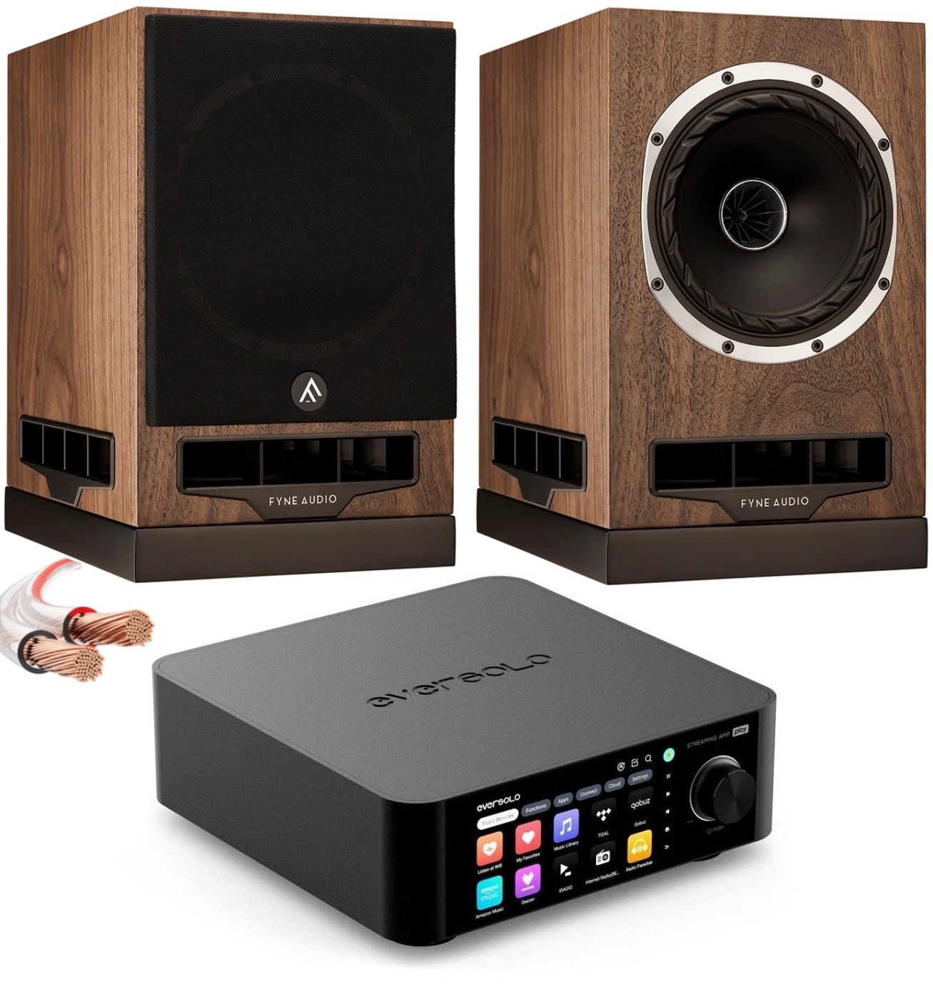 Bundle Eversolo Play + Fyne Audio F500S + Streaming-Stereo-Anlage, Nussbaum | Neu