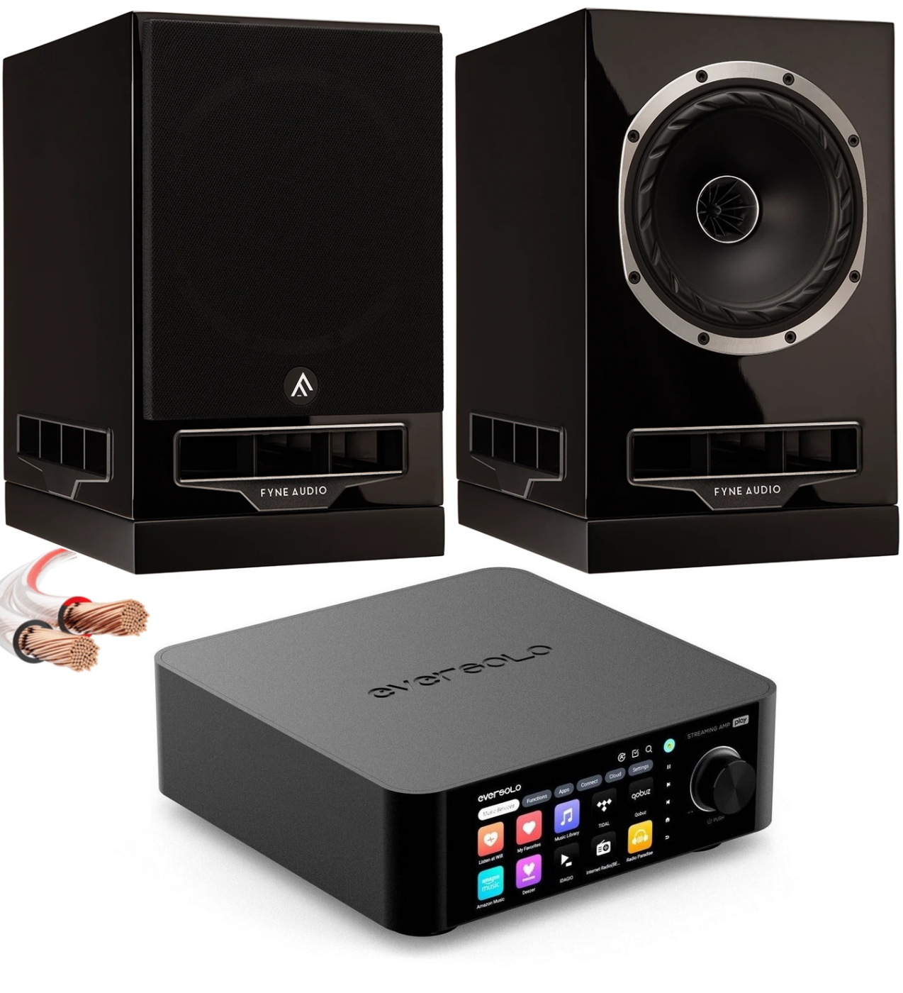 Bundle Eversolo Play + Fyne Audio F500S + Streaming-Stereo-Anlage, Schwarz | Neu