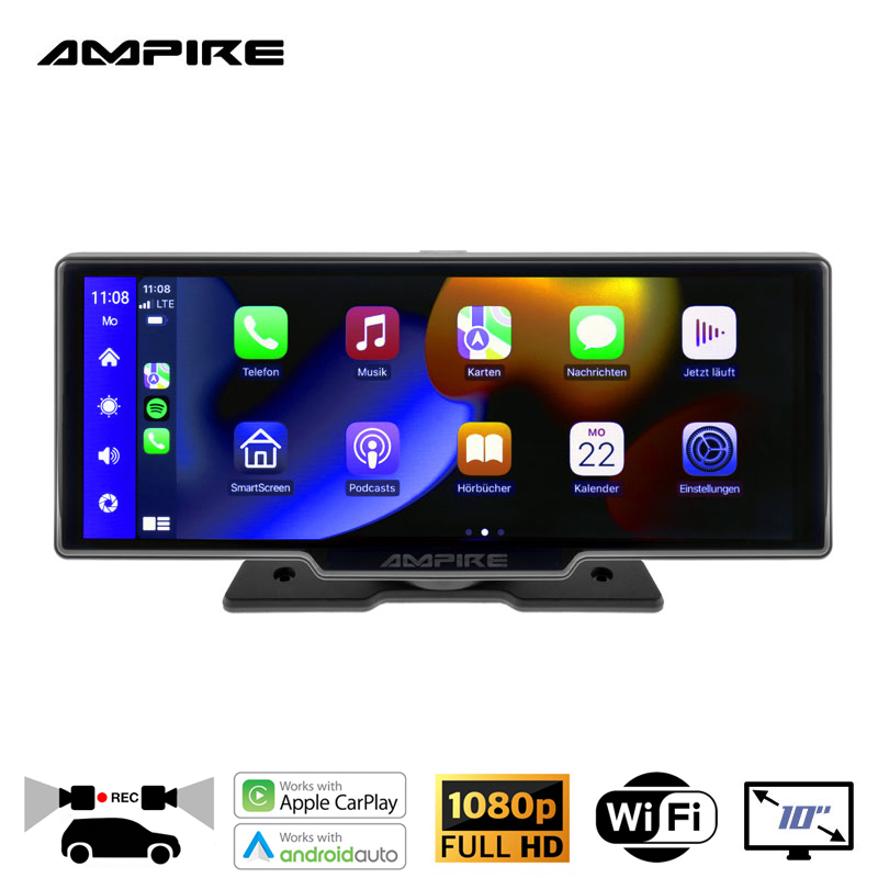 AMPIRE CPM100 Smartphone-Monitor 25.4cm (10'') mit AHD Dual-Dashcam und RFK-Funktion | Auspackware,wie neu