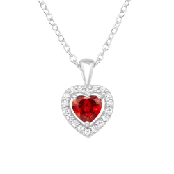 MARTIN1985 Hochwertige 925 Sterling Silber Halskette 45cm Rotes Zirkonia-Herz Damen mit Geschenkverpackung