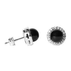 Ohrringe Sterling Silber Ohrstecker mit Onyx und Zirkoniasteinen