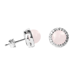 Ohrringe Sterling Silber Ohrstecker Rosenquarz mit Zirkoniasteinen