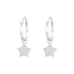 Creolen Ohrringe 925 Sterling Silber Hängender Stern mit Zirkonia-Steinen