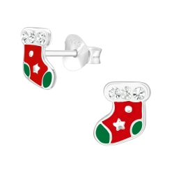 Kinder Ohrringe Ohrstecker 925 Sterling Silber Weihnachtsstrumpf mit Kristallen