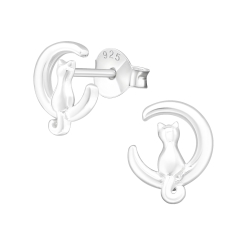 Ohrringe Ohrstecker 925 Sterling Silber Katze auf Mond