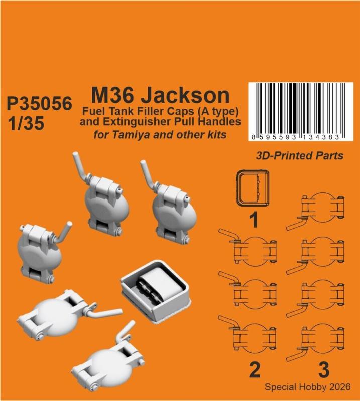 M36 Jackson Fuel Tank Filler Caps (A type) and Extinguisher Pull Handles [Tamiya]