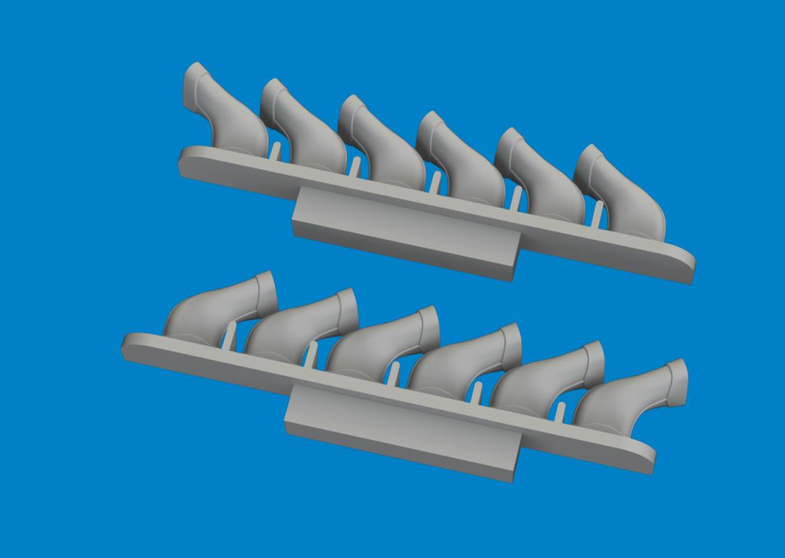 Spitfire Mk.V - Six-stacks exhaust fishtail - Print [Tamiya]