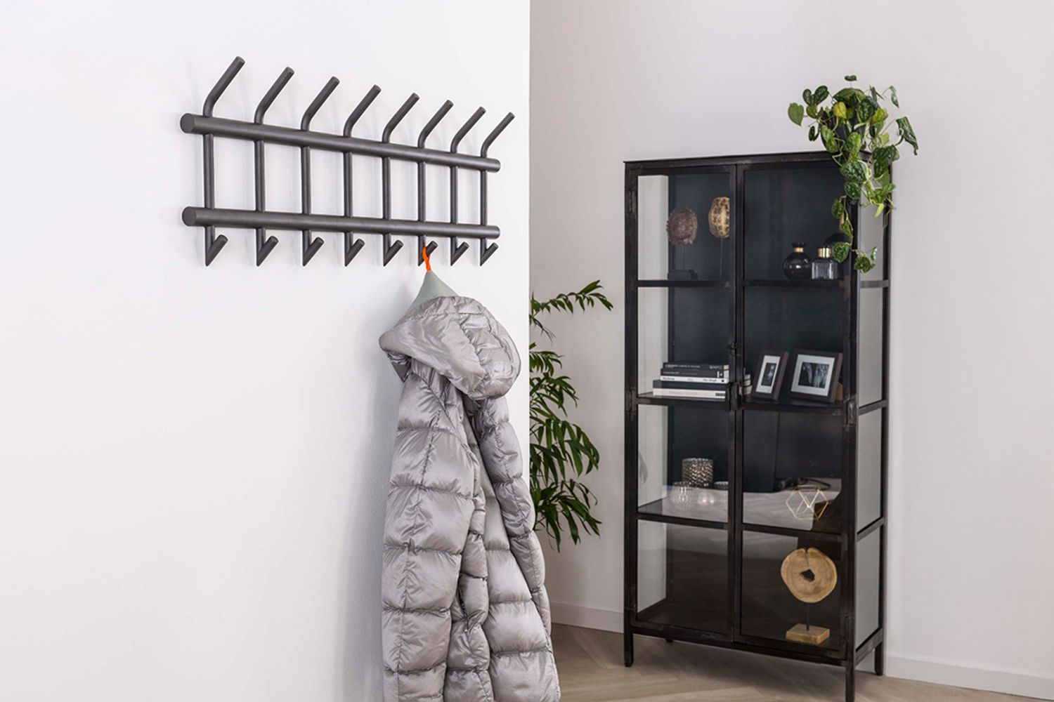 KAWOLA Garderobe FABIA Metall 16 Haken dunkelgrau