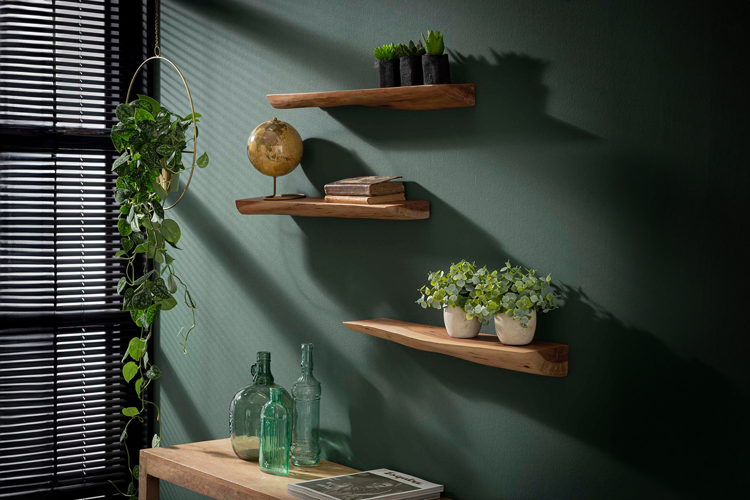 KAWOLA Wandregal FERHA 3-tlg. Akazie massiv natur