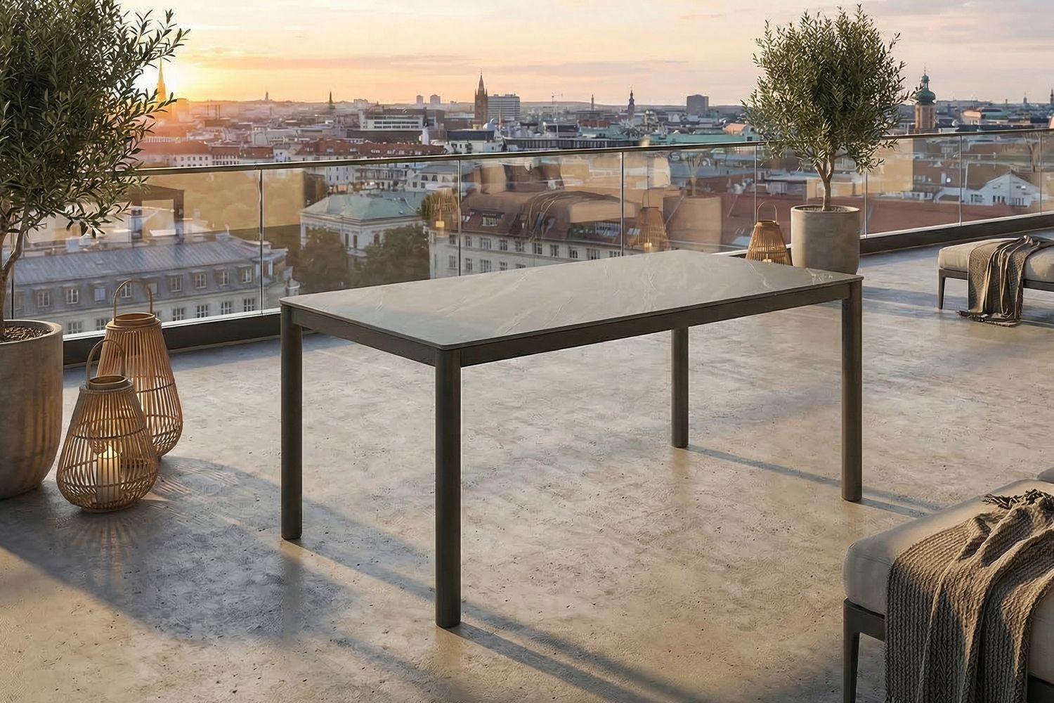 KAWOLA Gartentisch LONGA Outdoor Keramik dunkelgrau 180x90 cm