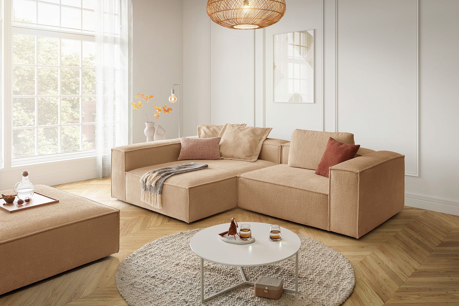 KAWOLA Sofa CARMO Ecksofa Stoff creme