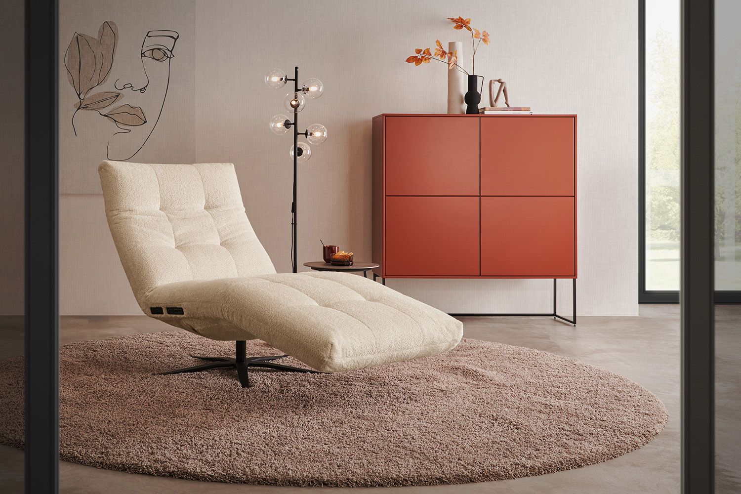 KAWOLA Relaxliege LETICIA motorisch Stoff beige