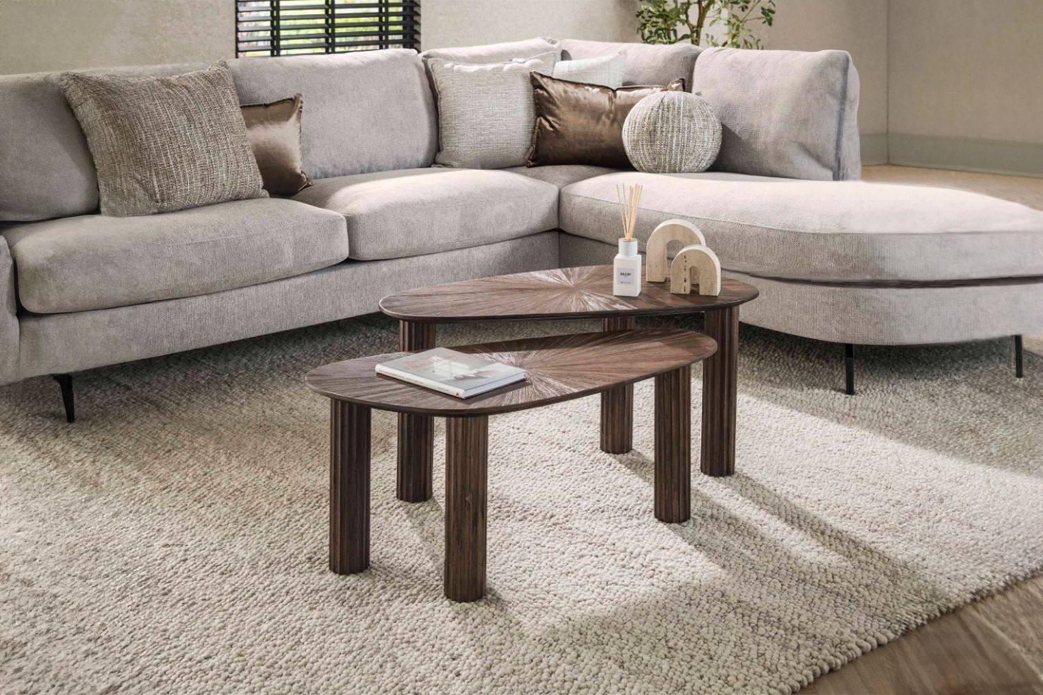 KAWOLA Couchtisch INKA Set 2-tlg. Teakholz braun nierenförmig