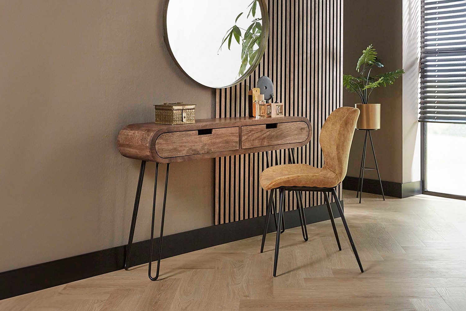 KAWOLA Schminktisch BARA Konsolentisch Mangoholz massiv natur 2 Schubladen