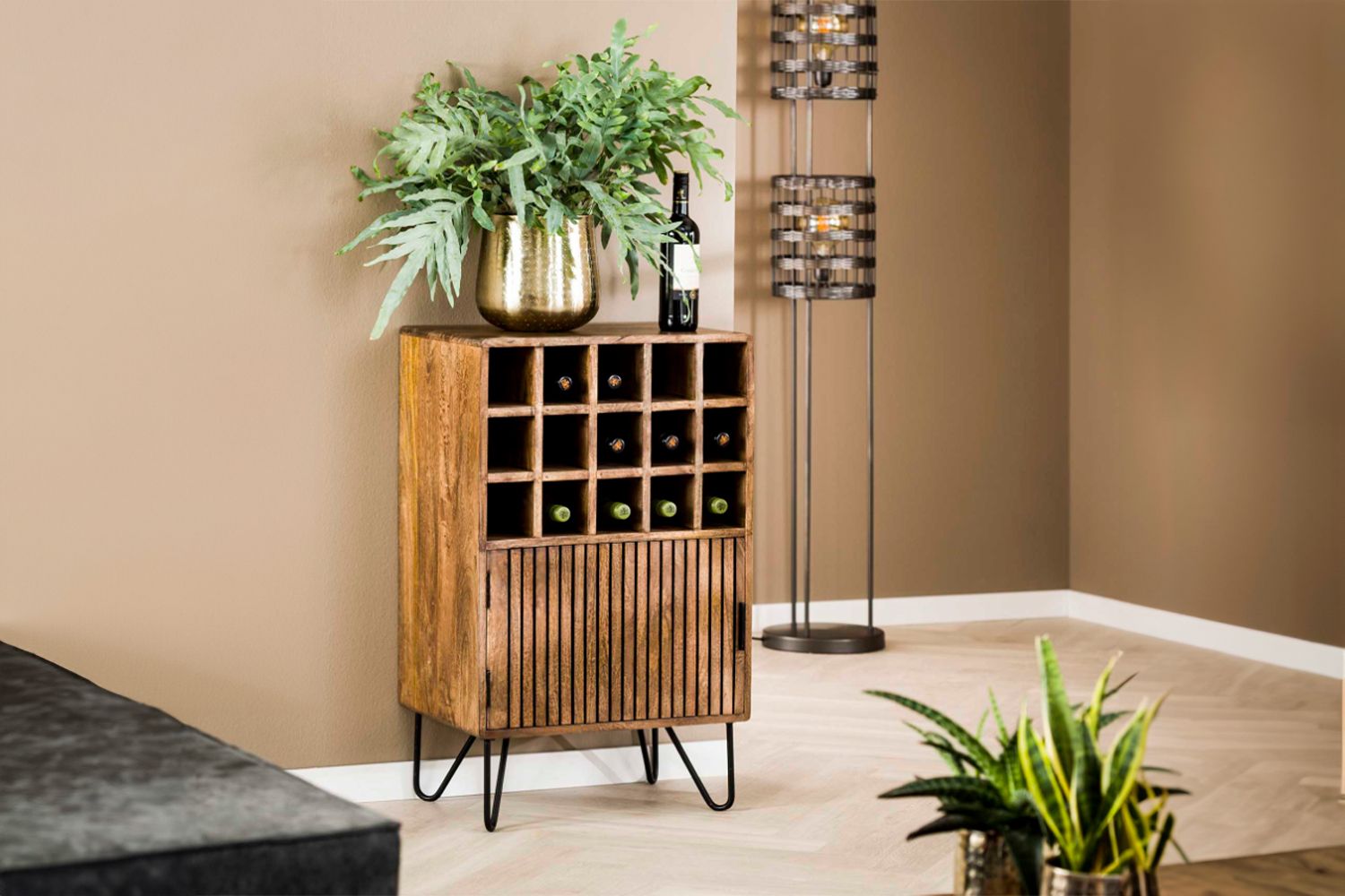 KAWOLA Weinschrank HORTA Mango massiv sandfarben 1 Tür