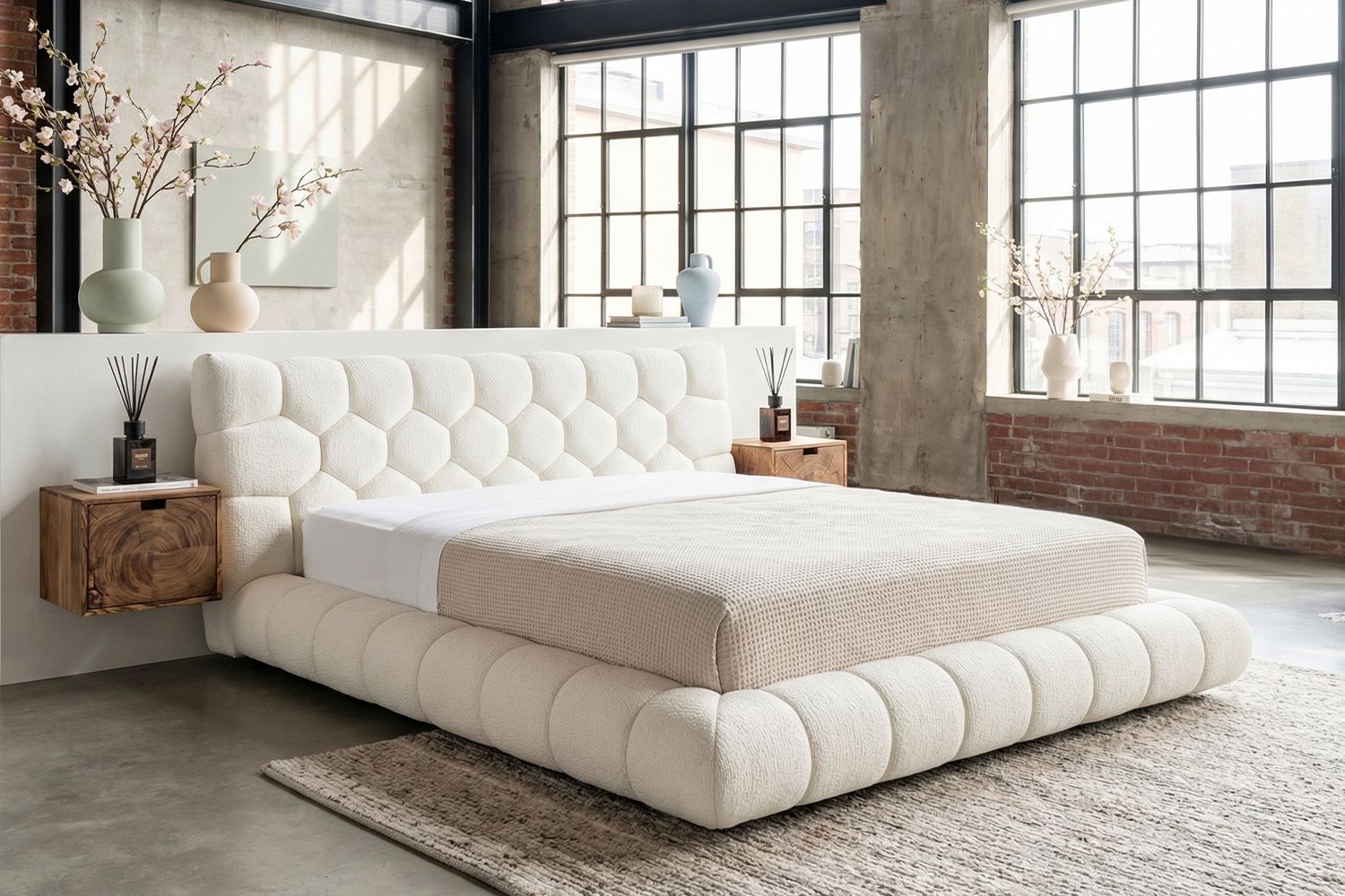 KAWOLA Bett ATTICO Polsterbett Stoff cremeweiß