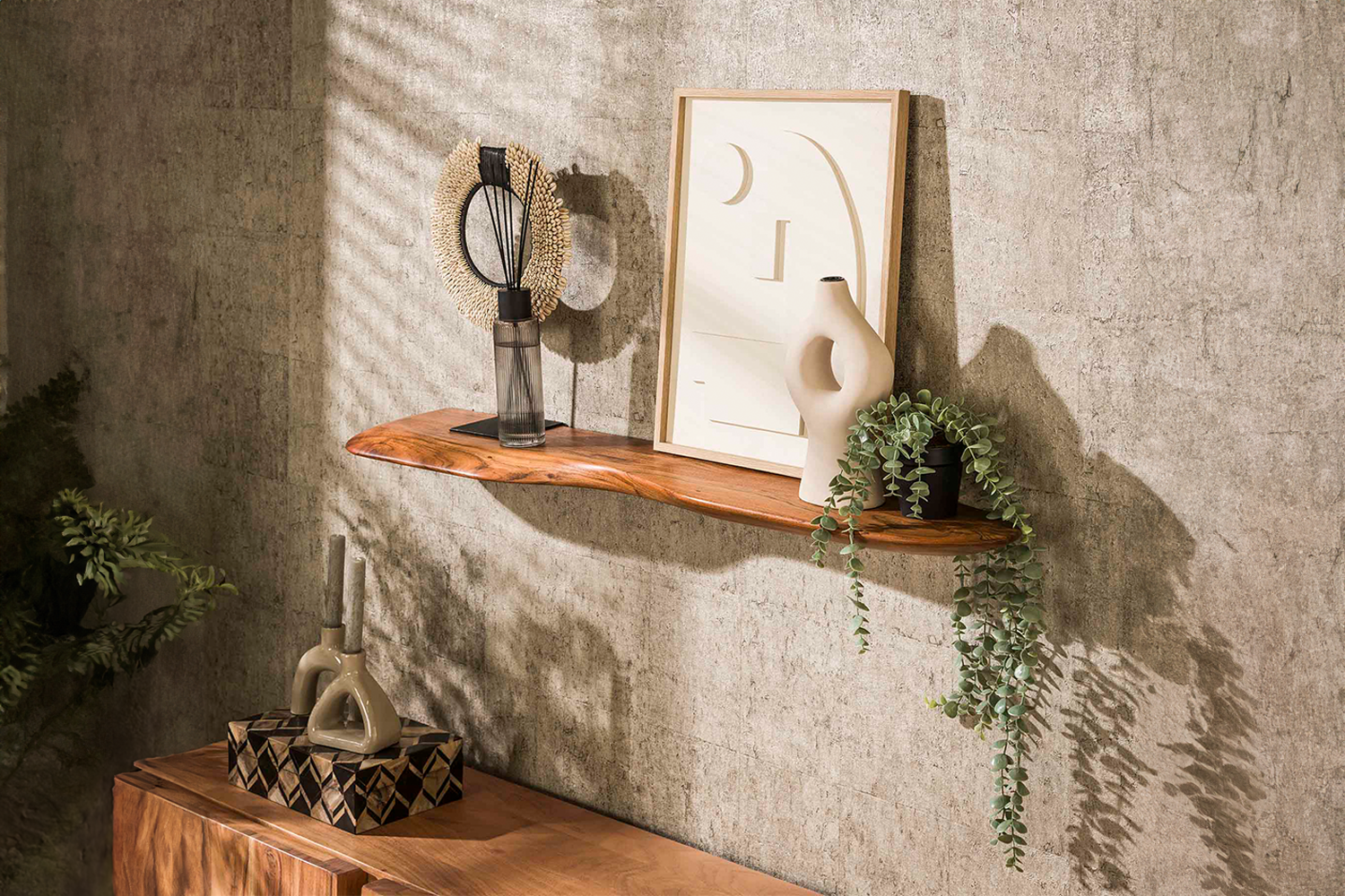 KAWOLA Wandregal HUZO 120 cm Akazie massiv natur