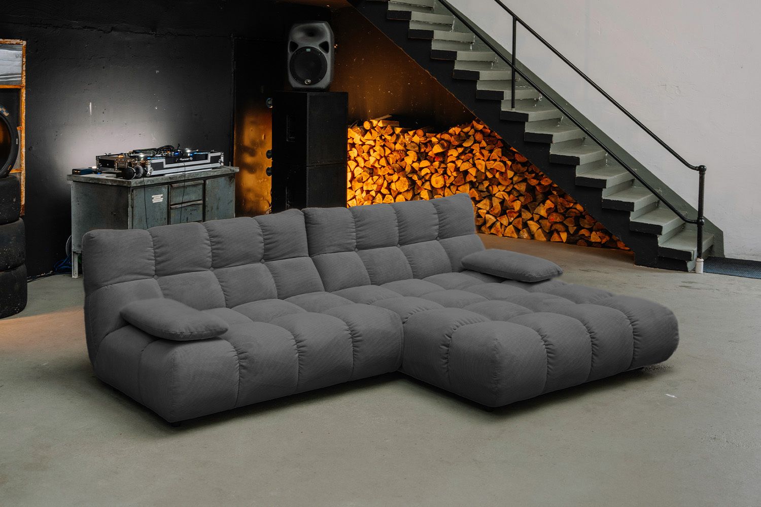 KAWOLA Sofa VIVIEN Ecksofa Feincord anthrazit