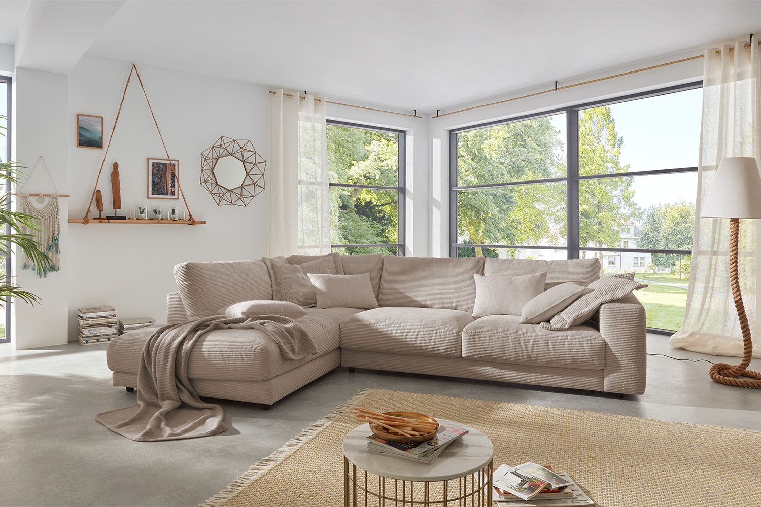 KAWOLA Sofa MADELINE Ecksofa mit Recamiere Cord taupe