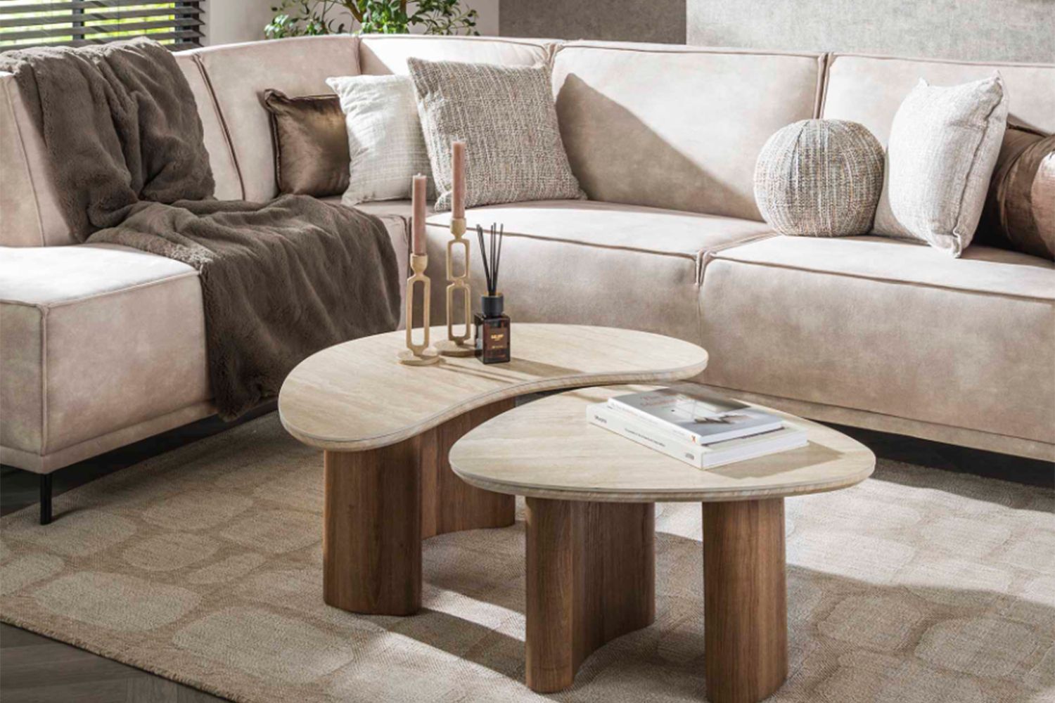 KAWOLA Couchtisch PRETO Set 2-tlg. Keramik weiß