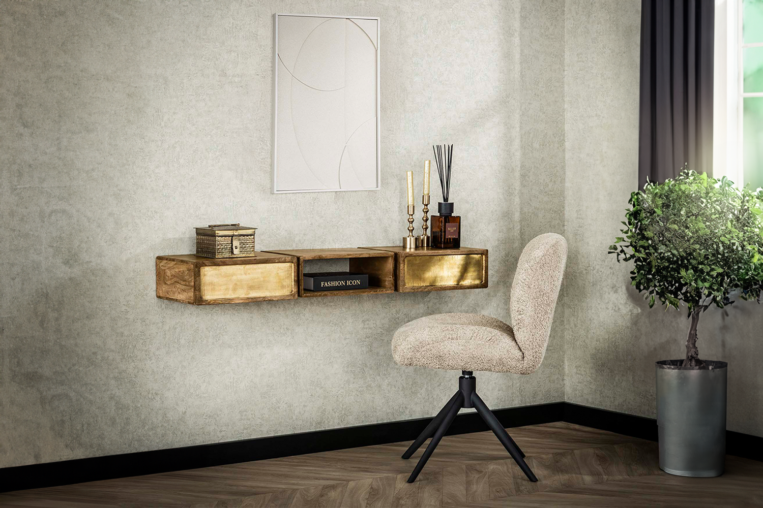 KAWOLA Schminktisch BRASY Konsolentisch Mangoholz massiv natur 2 Schubladen