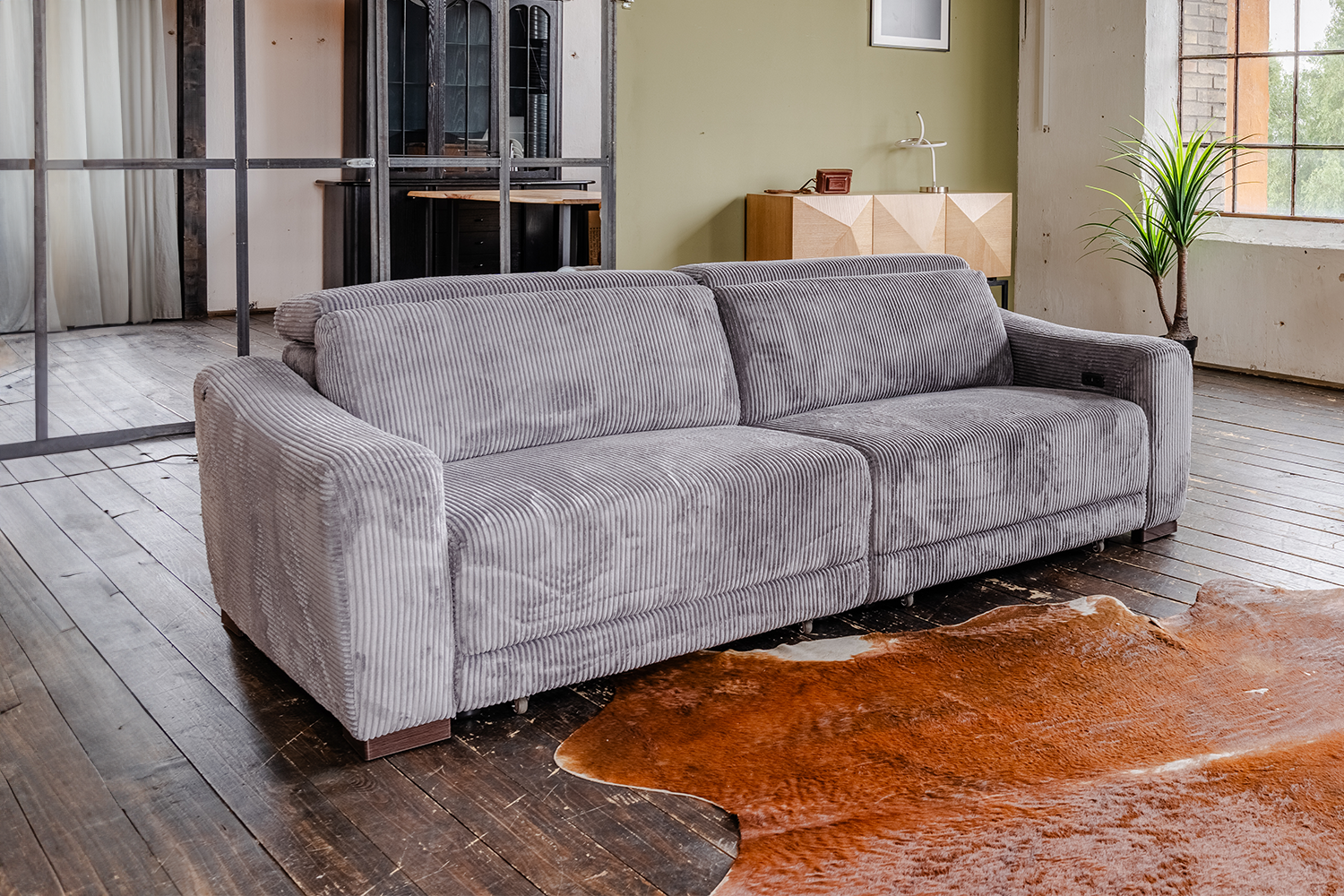 KAWOLA Big Sofa KIANA 3-Sitzer Funktionssofa Kopfstütze verstellbar Cord anthrazit