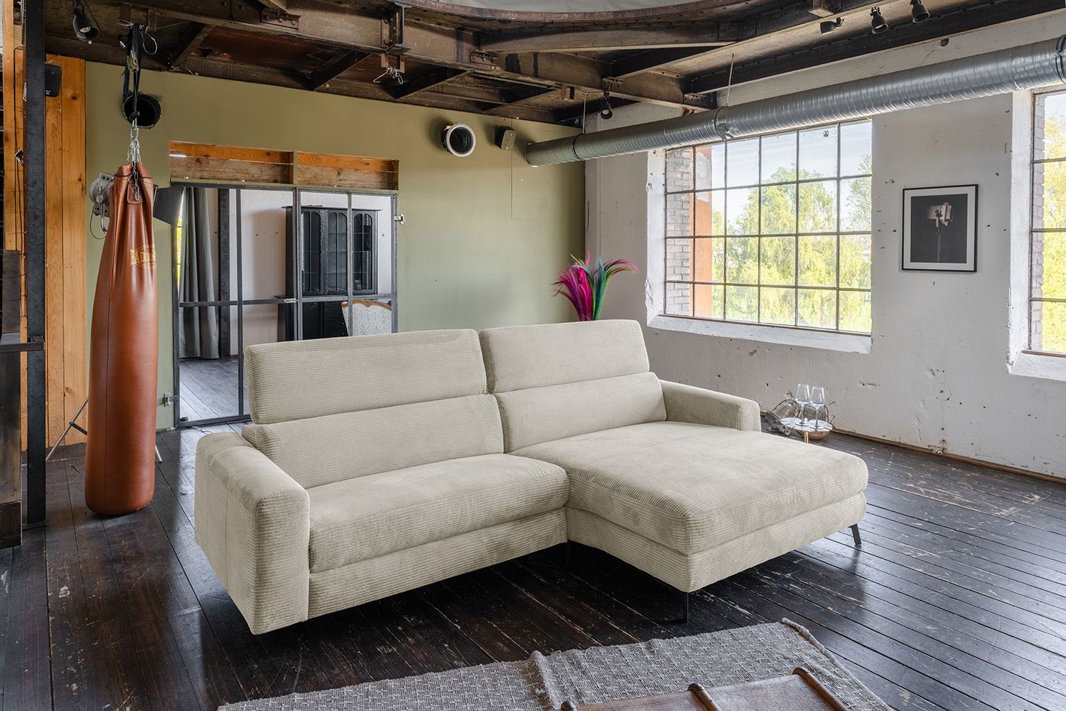 KAWOLA Sofa LAISKA Ecksofa Cord cremeweiß