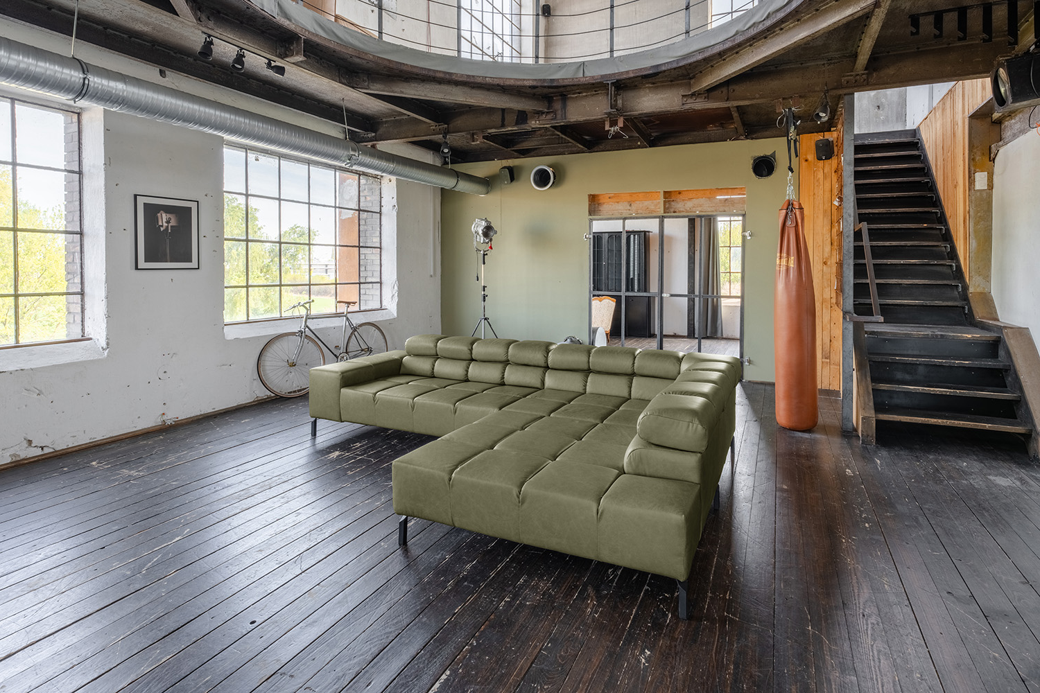 KAWOLA Sofa NELSON Ecksofa Leder olivgrün