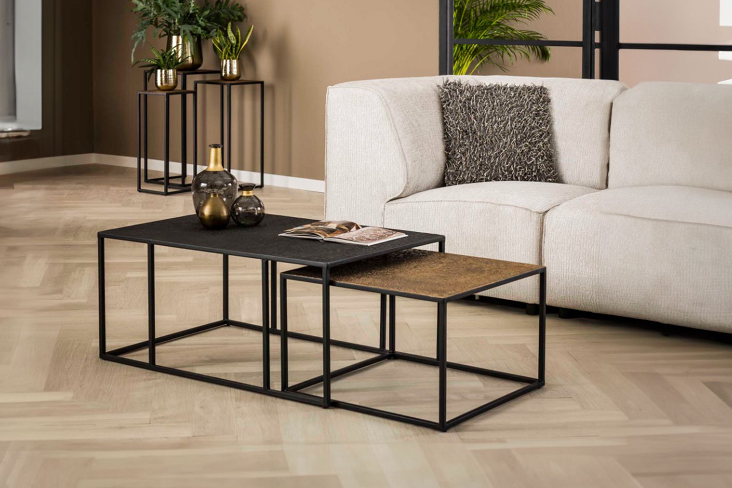 KAWOLA Couchtisch ABUNA Set 2-tlg. Metall schwarz / bronze