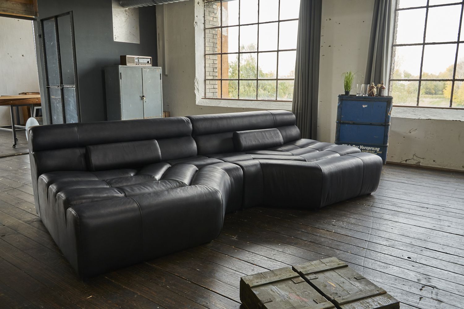 KAWOLA Big Sofa TARA Wohnlandschaft Leder schwarz