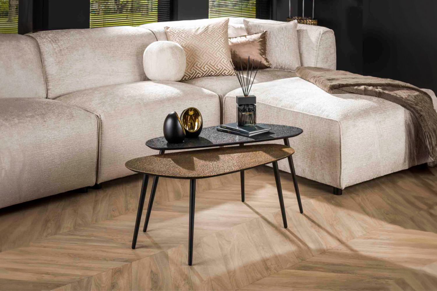 KAWOLA Couchtisch LAUCA Set 2-tlg. Metall schwarz / bronze nierenförmig