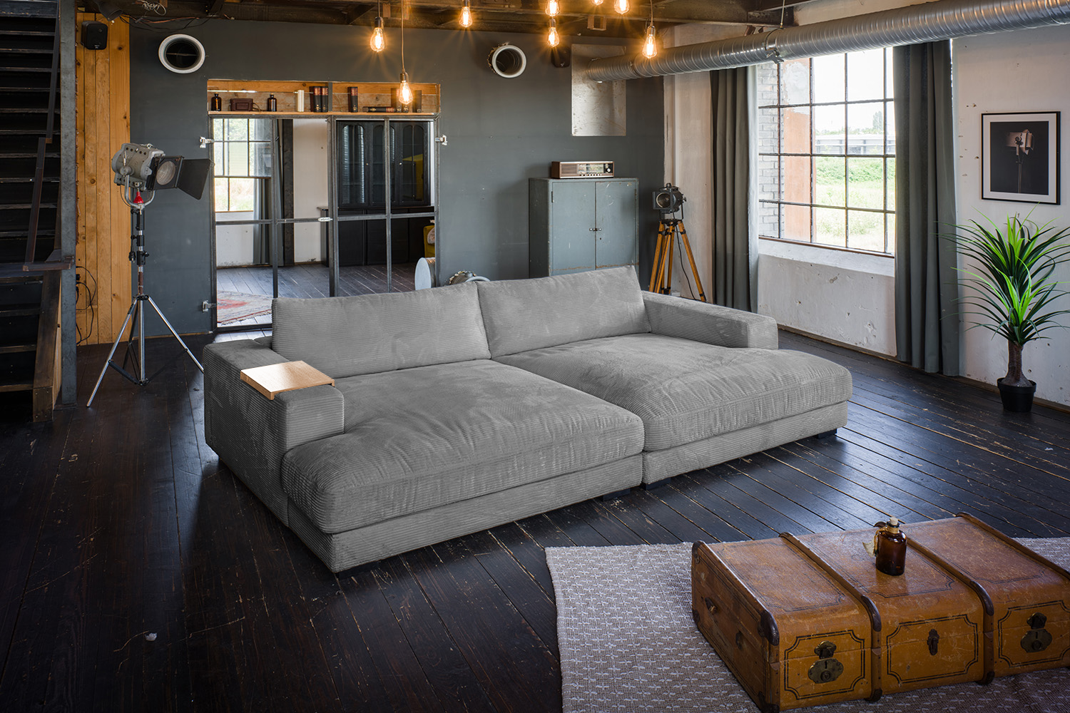 KAWOLA Big Sofa MADELINE Cord grau