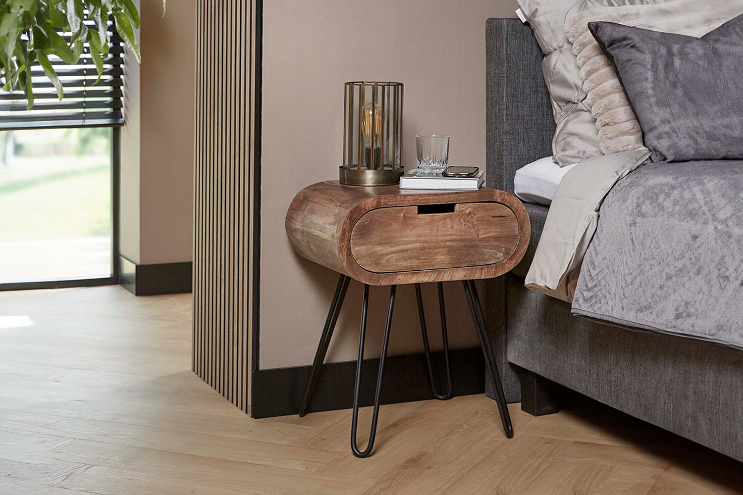 KAWOLA Nachttisch BAEL Beistelltisch Mangoholz massiv braun 1 Schublade