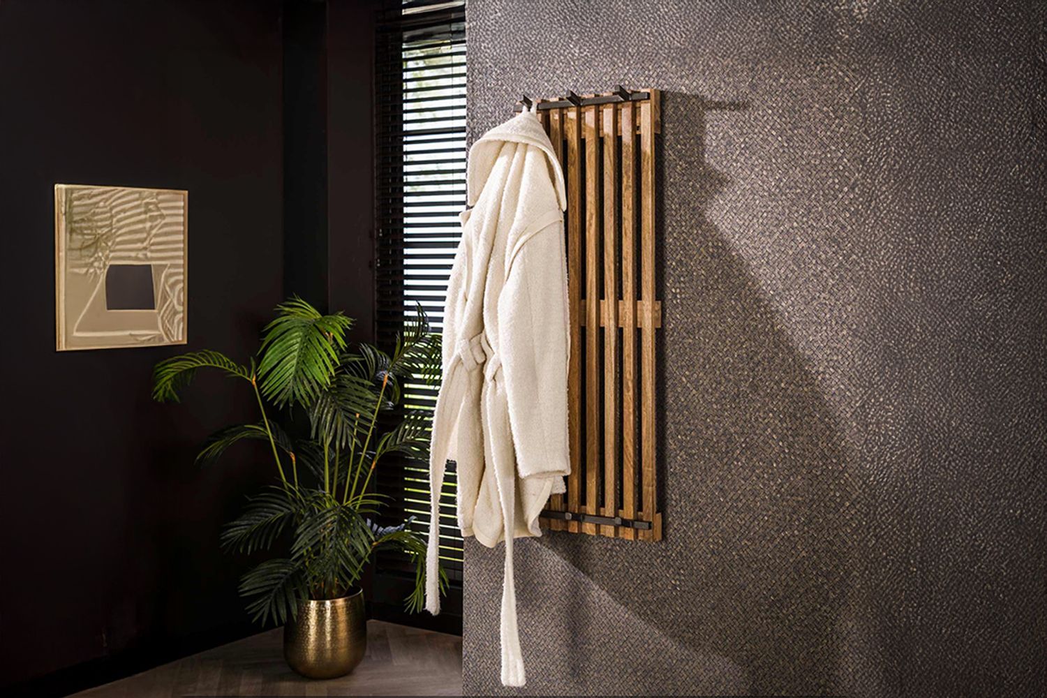 KAWOLA Garderobe JACINTA Mangoholz Metall 6 Haken braun