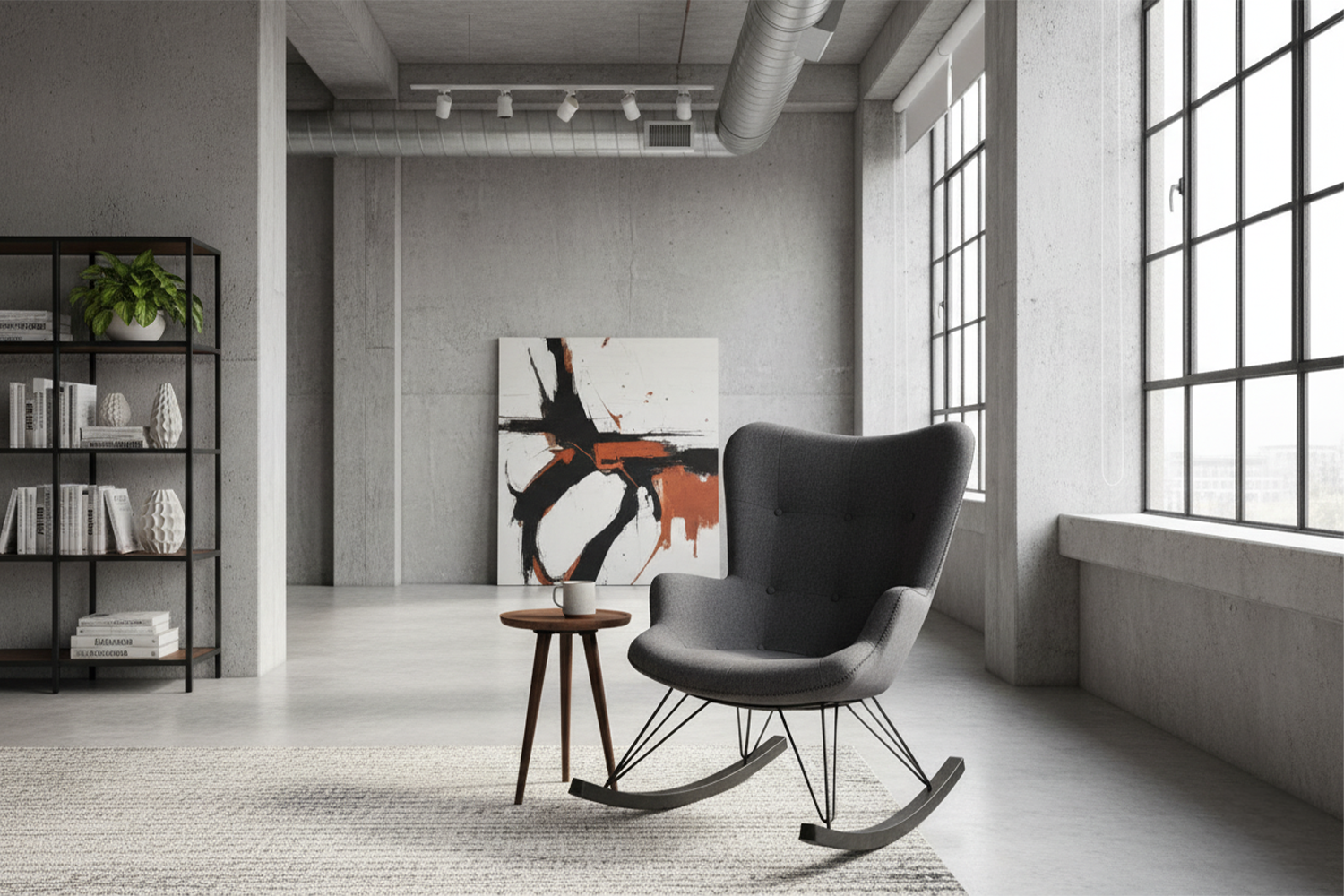 Schaukelstuhl Fredy Schaukelsessel Stoff dunkelgrau