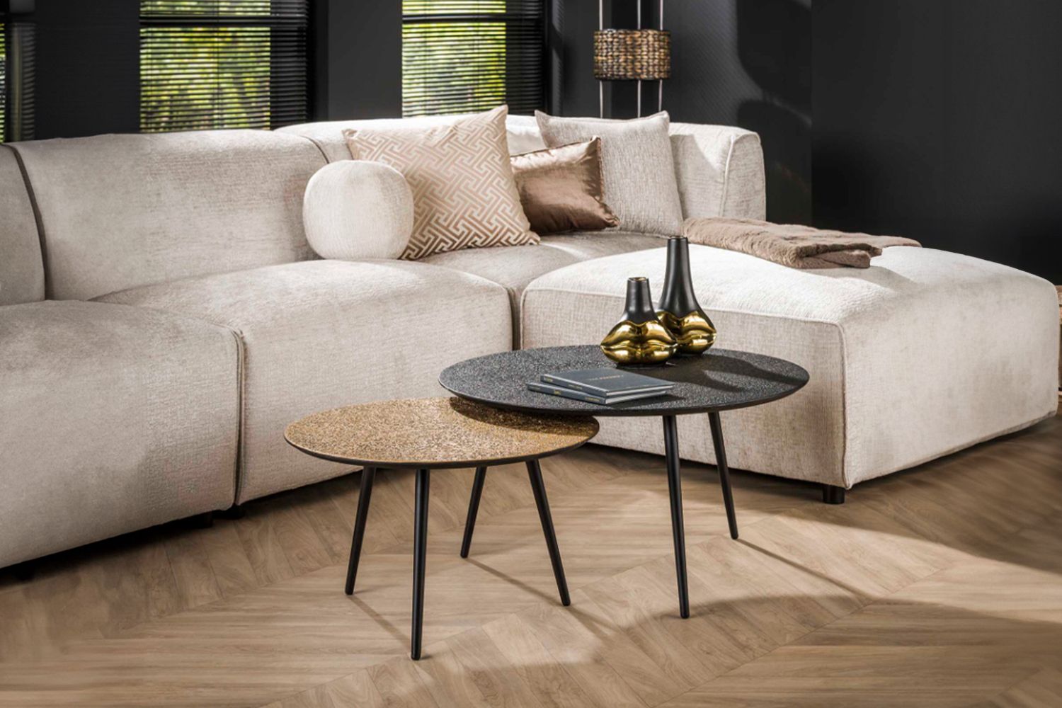 KAWOLA Couchtisch LAUCA Set 2-tlg. Metall schwarz / bronze rund