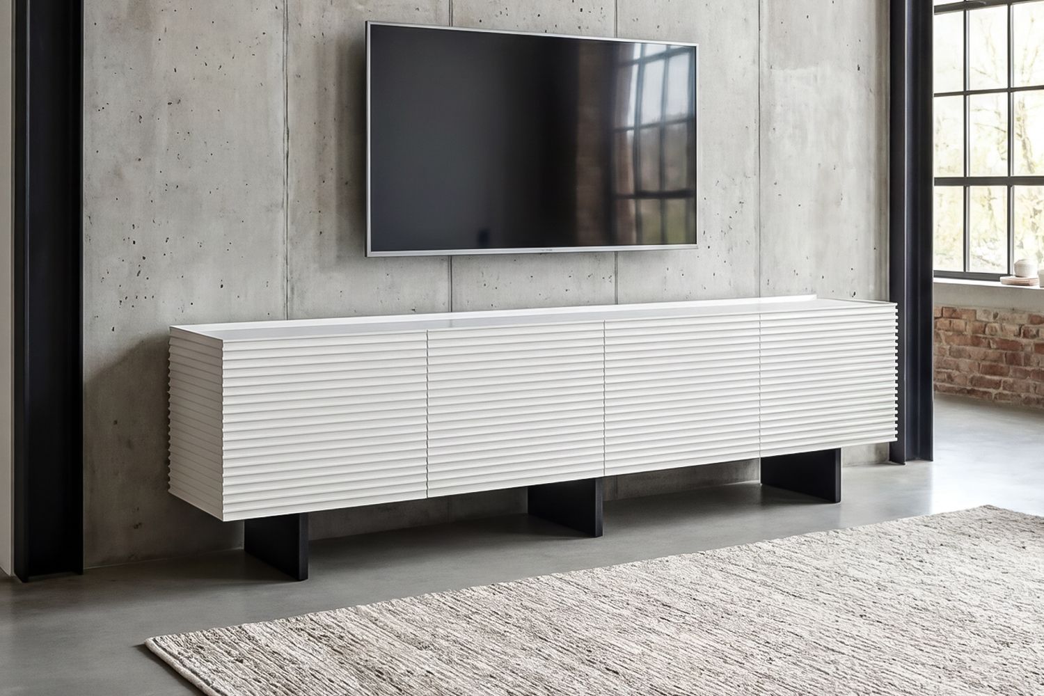 KAWOLA Lowboard LYNN TV-Board 4 Türen lackiert weiß