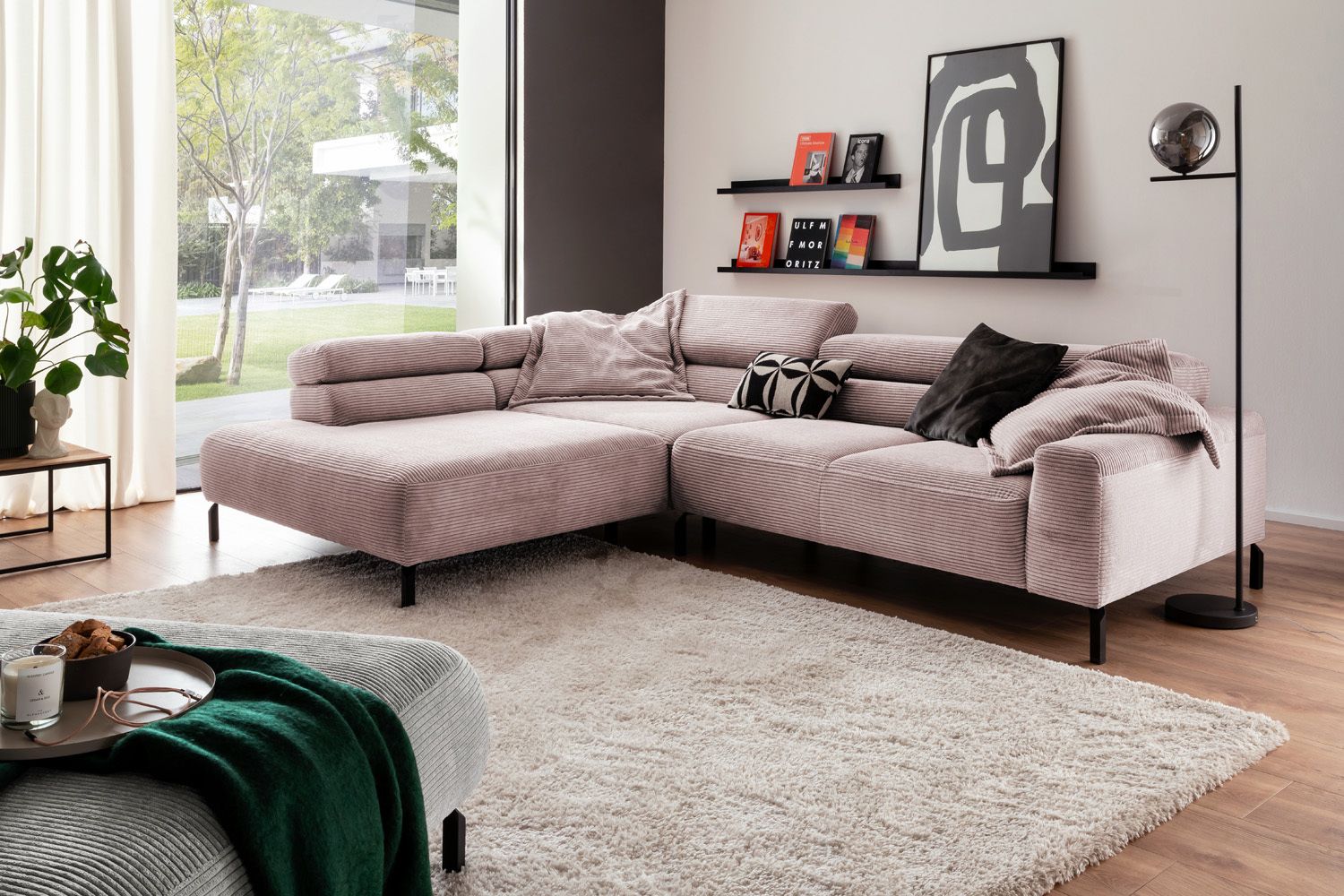 KAWOLA Sofa DELIA Ecksofa Cord rosa