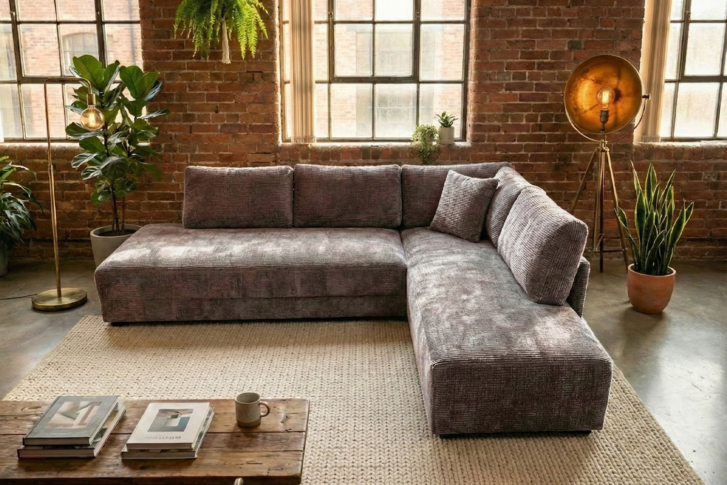 KAWOLA Schlafsofa SADIRA Ecksofa Stoff taupe