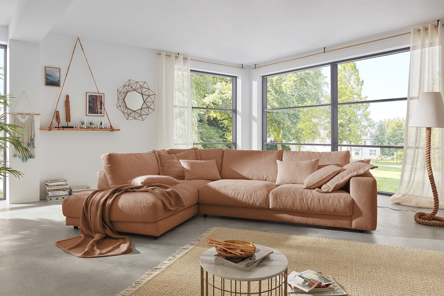 KAWOLA Sofa MADELINE Ecksofa mit Recamiere Cord rost