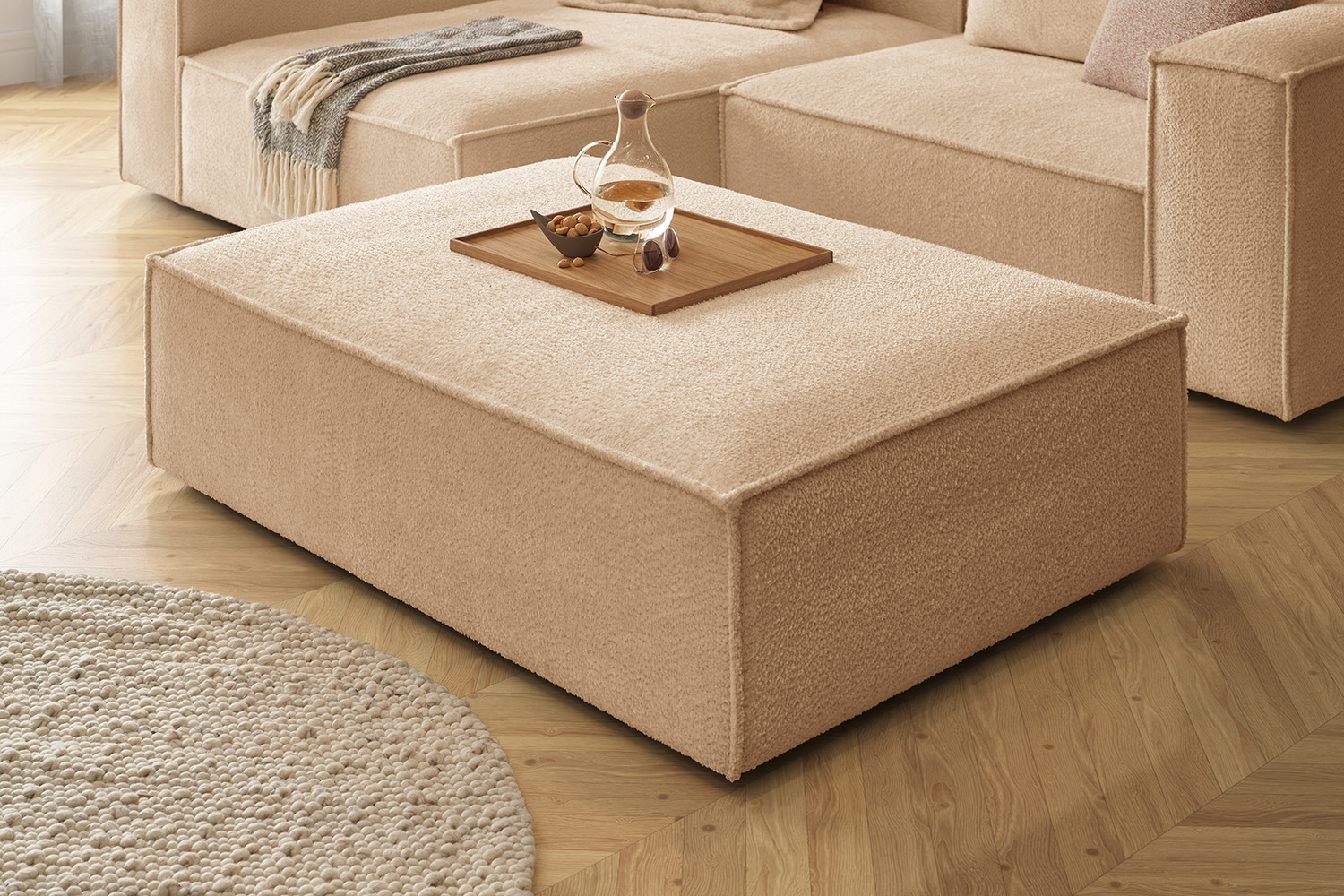 KAWOLA Polsterhocker CARMO Hockerbank Stoff creme