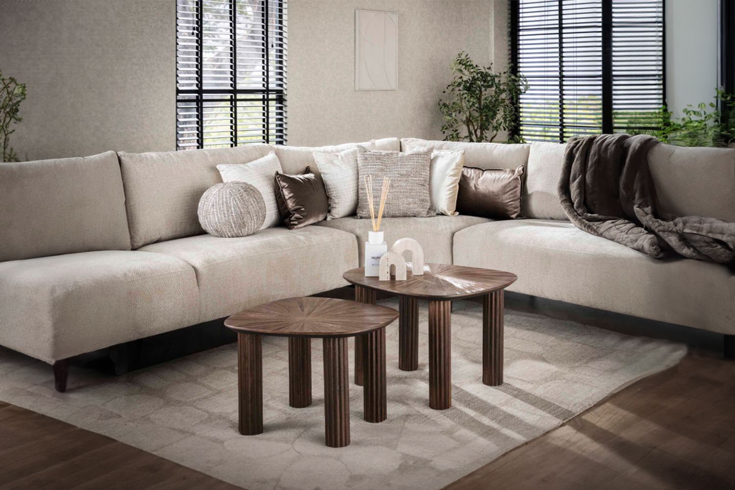 KAWOLA Couchtisch INKA Set 2-tlg. Teakholz braun viereckig
