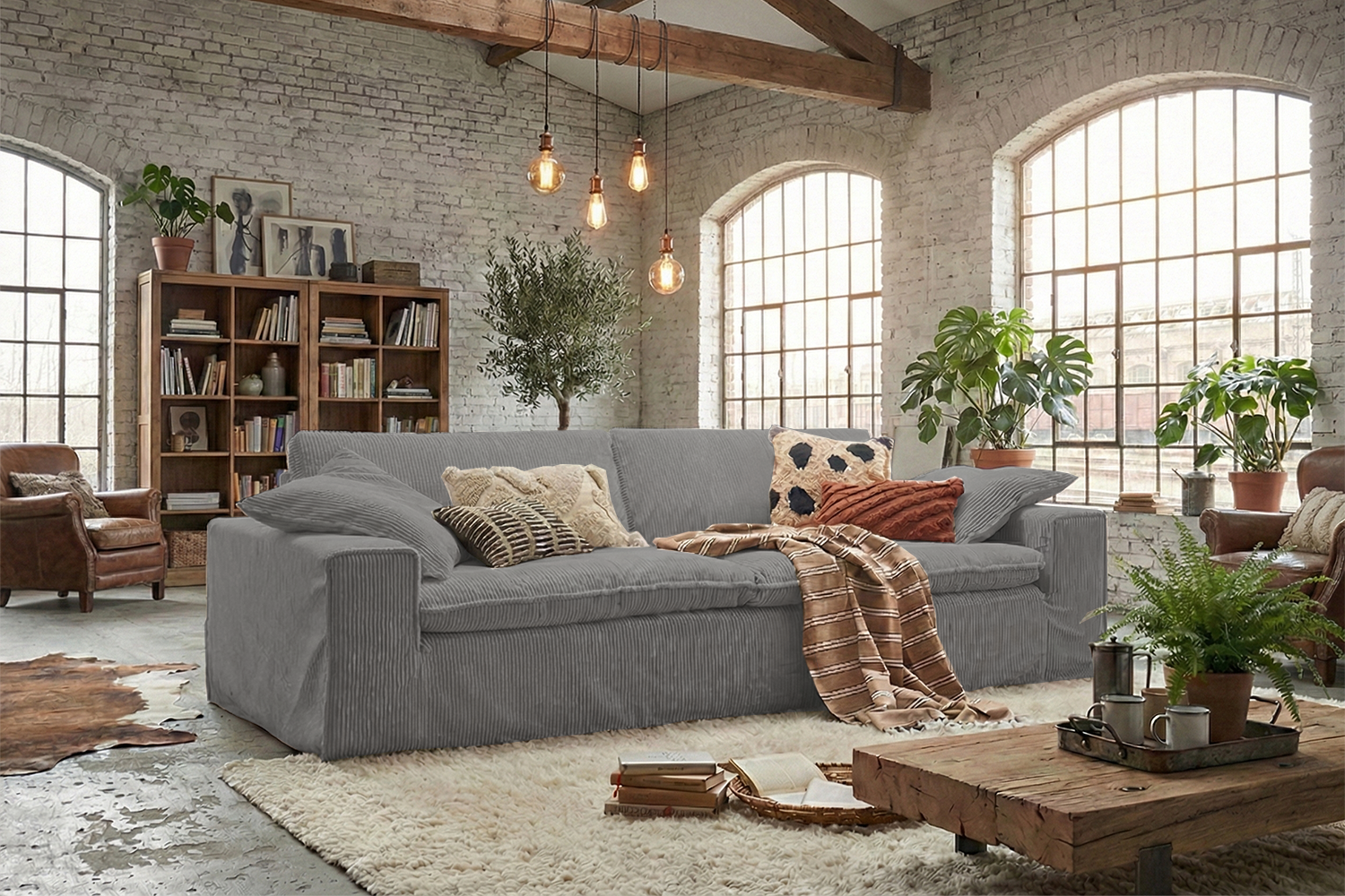 KAWOLA Sofa NETTA 3-Sitzer Bezug abziehbar Cord grau