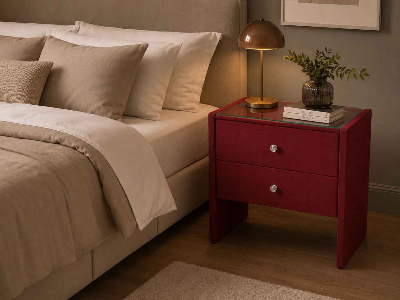 Roter Nachttisch für Boxspringbett