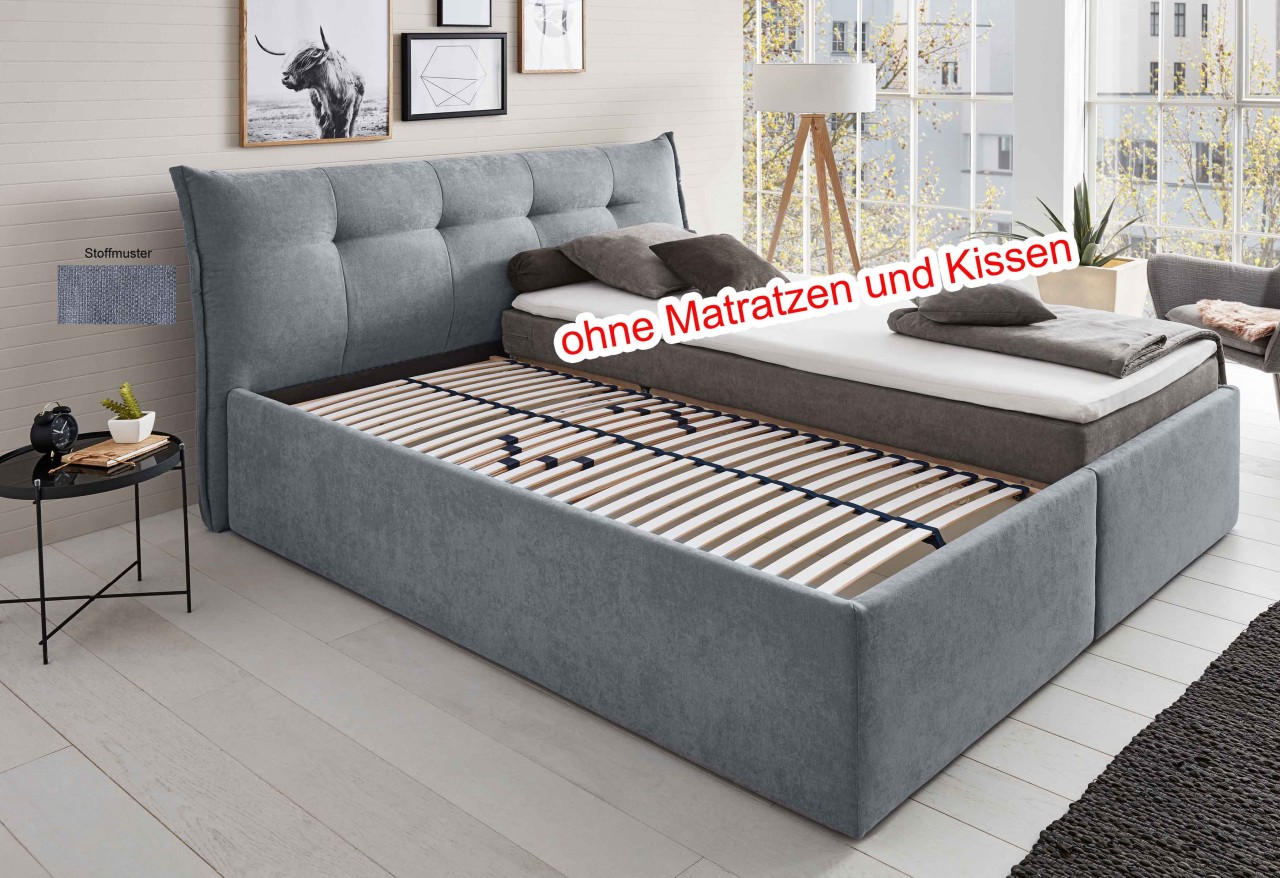 Polsterbett grau 160x200 mit Bettkasten