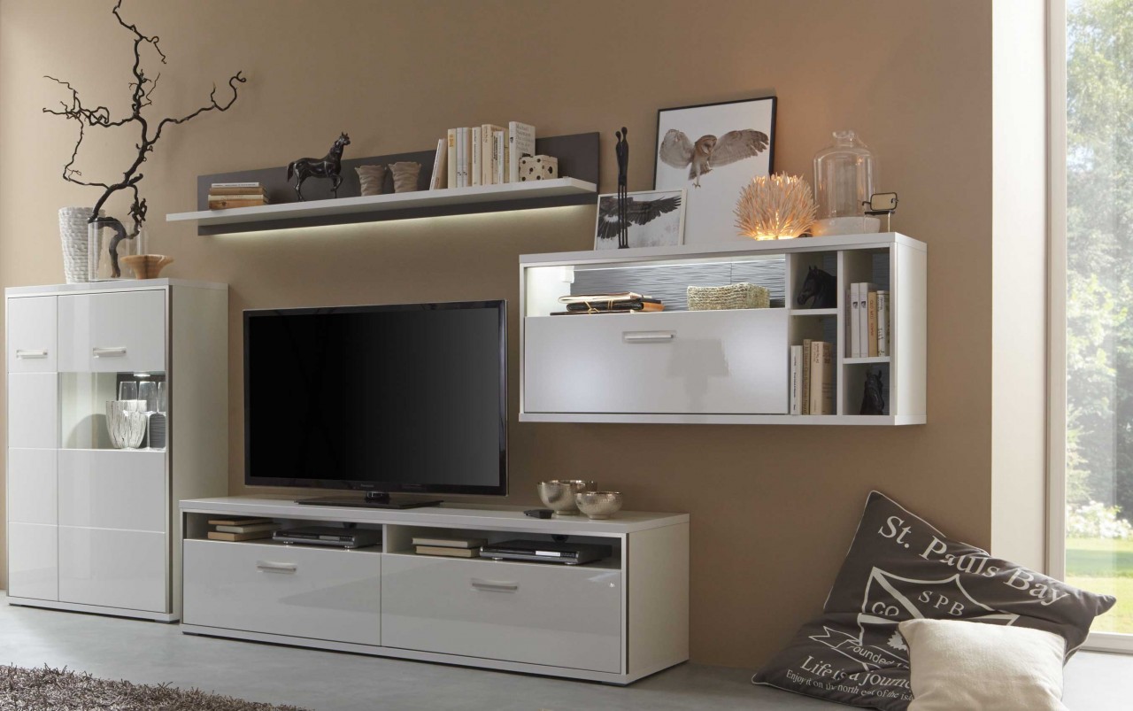 Trento Wohnwand weiß Hochglanz