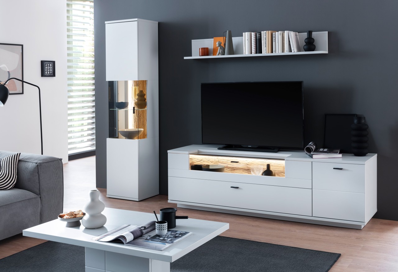 Lissabon Wohnwand weiß Holz