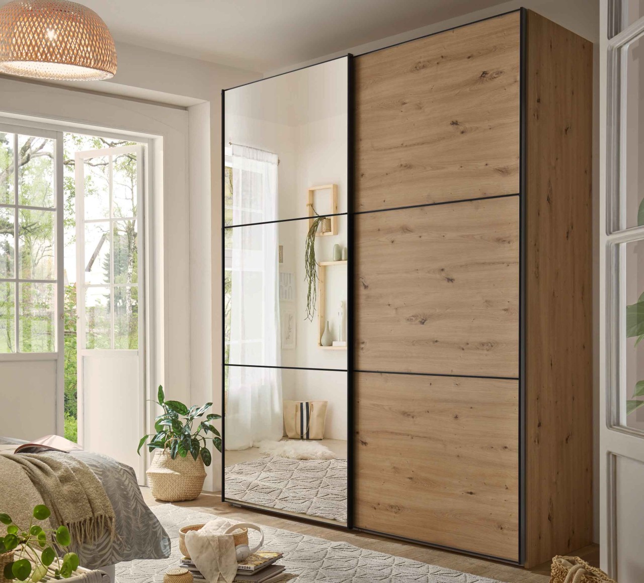 Includo Kleiderschrank mit Spiegel eiche