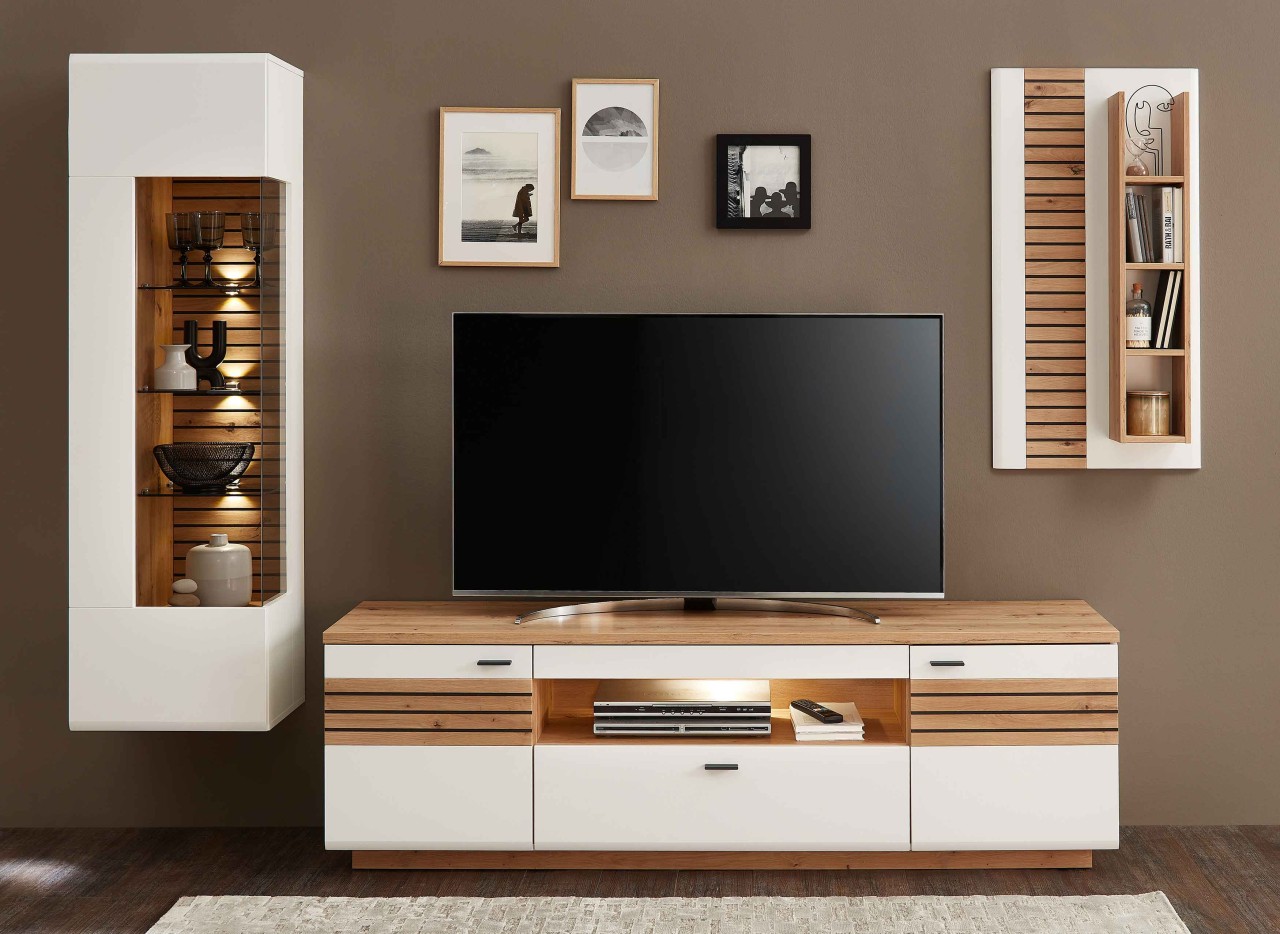 Fresno Wohnwand weiß mit eiche