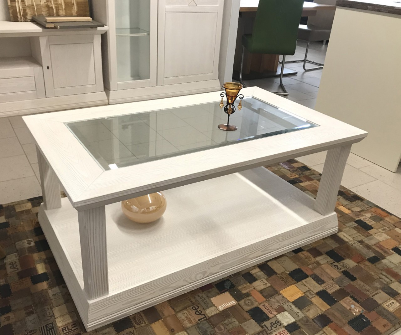 Couchtisch Vienna - Pinie massiv mit Glasplatte